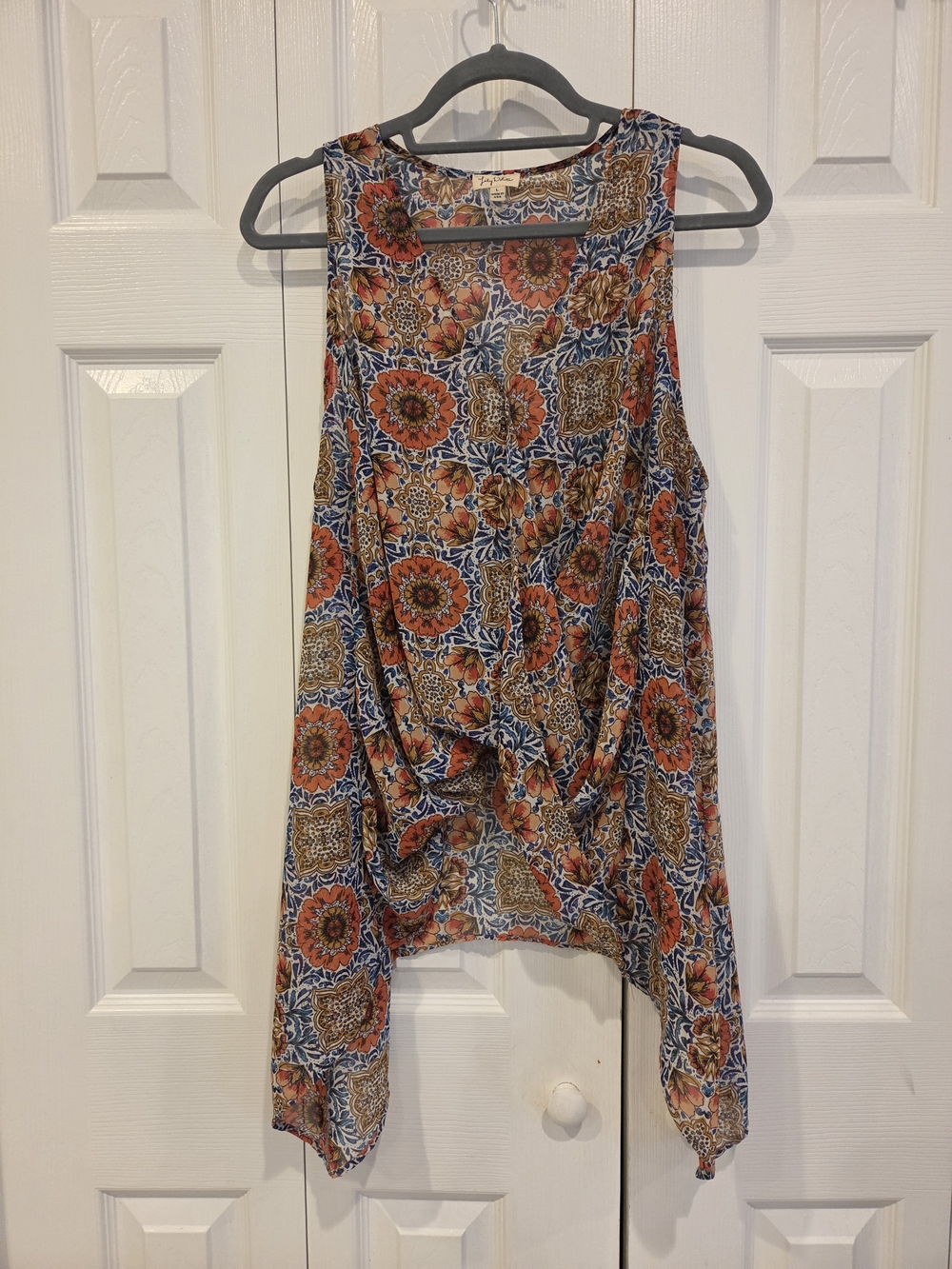 Floral Boho Twist Front Draped Sleeveless Top - Multi